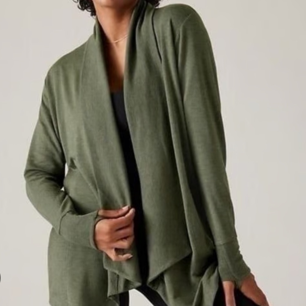 Women’s Athleta Green Wrap Watererfall Cardigan Size Medium Tall